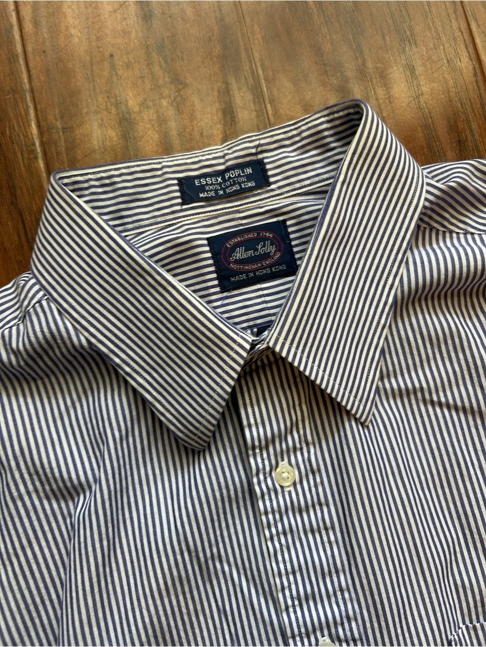Allen Solly Navy and White Pinstripe Dress Shirt - Picture 4 of 8